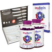 Natural Pharmaceuticals ImuBerin® Blister i dwie butelki suplementu diety ImuBerin® na odporność z witaminą C oraz zestaw noży kuchennych Liderhoff.