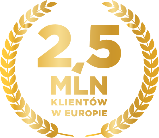 Natural Pharmaceuticals ImuBerin® Złoty laur z napisem 2,5 mln klientów w Europie, symbolizujący sukces i zaufanie marki.